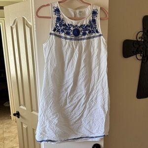 J. Crew White Dress with Blue Embroidery